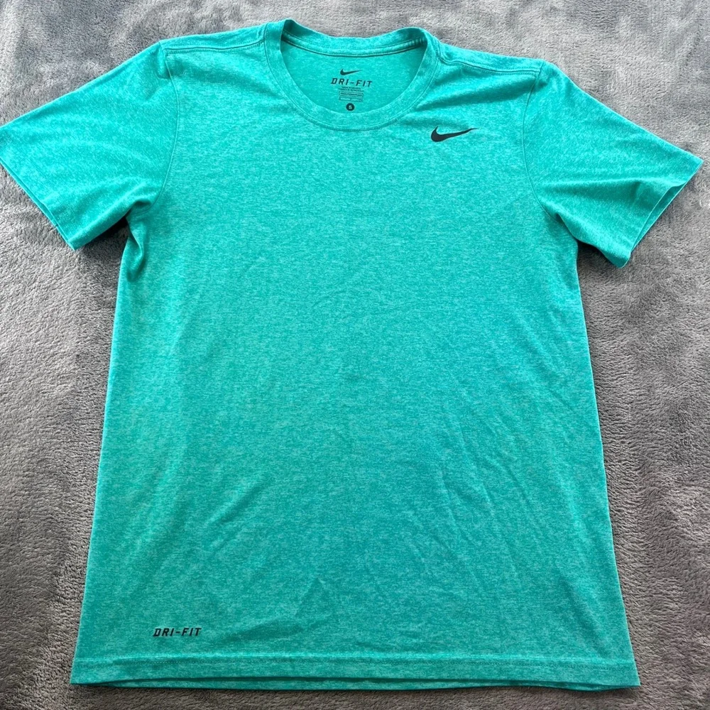 Nike Dri-FIT Mens Training Shirt Teal Green Heathered Short Sleeve Tee Small